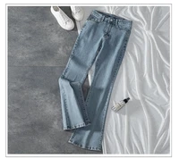 womens pale blue stretchable micro flare jeans summer autumn streetwear slim long denim pants ladies chic casual denim trousers