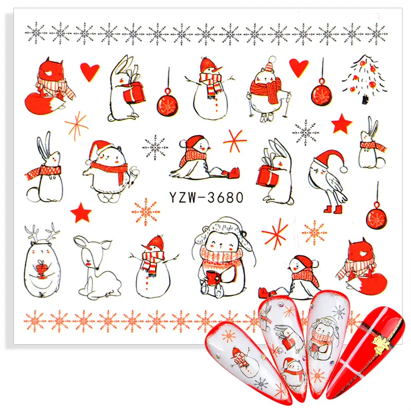 2022 Рождественский узор для украшения ногтей наклейки воды перо Снежинка