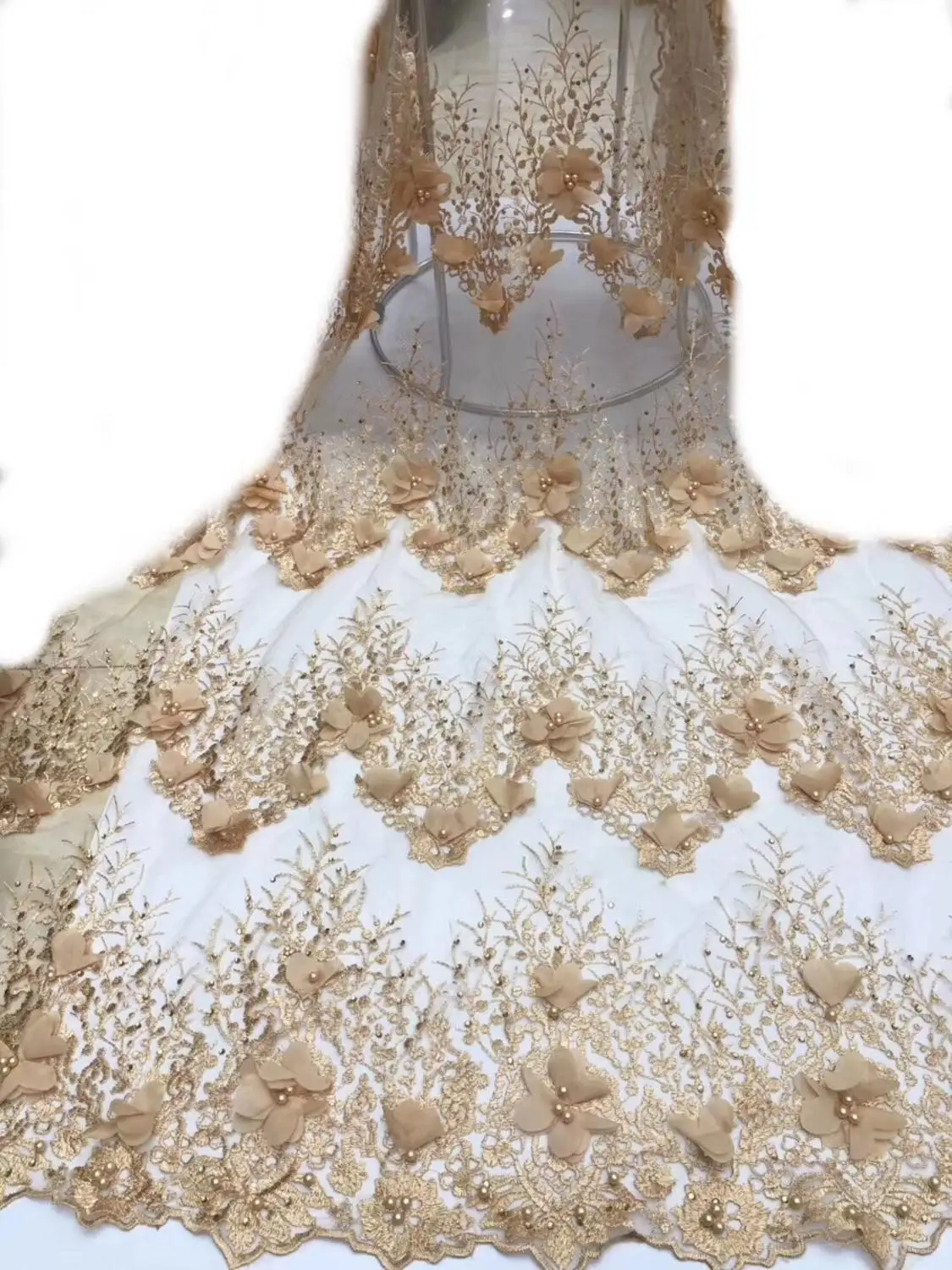 Элегантные 3D цветы кружево вышитые бисером французское Сетчатое камни высокого