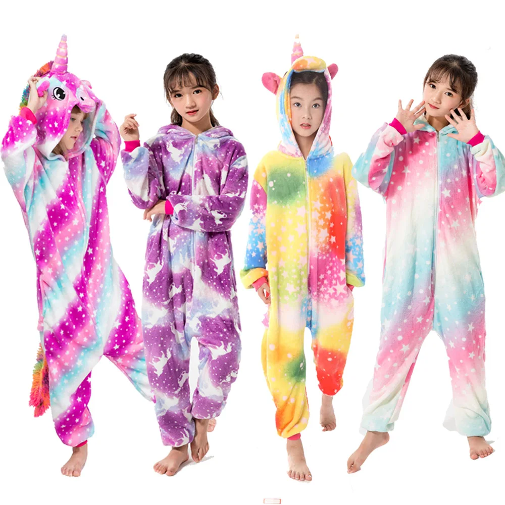 Пижама с единорогом для мальчиков и девочек зимняя животным одежда
