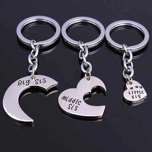 

3 Pcs Big Mid Lil Sis Metal Sister Love Heart Family Keychain Gifts Keyring Car Accessory Charm Women Best Friend BFF Jewelry