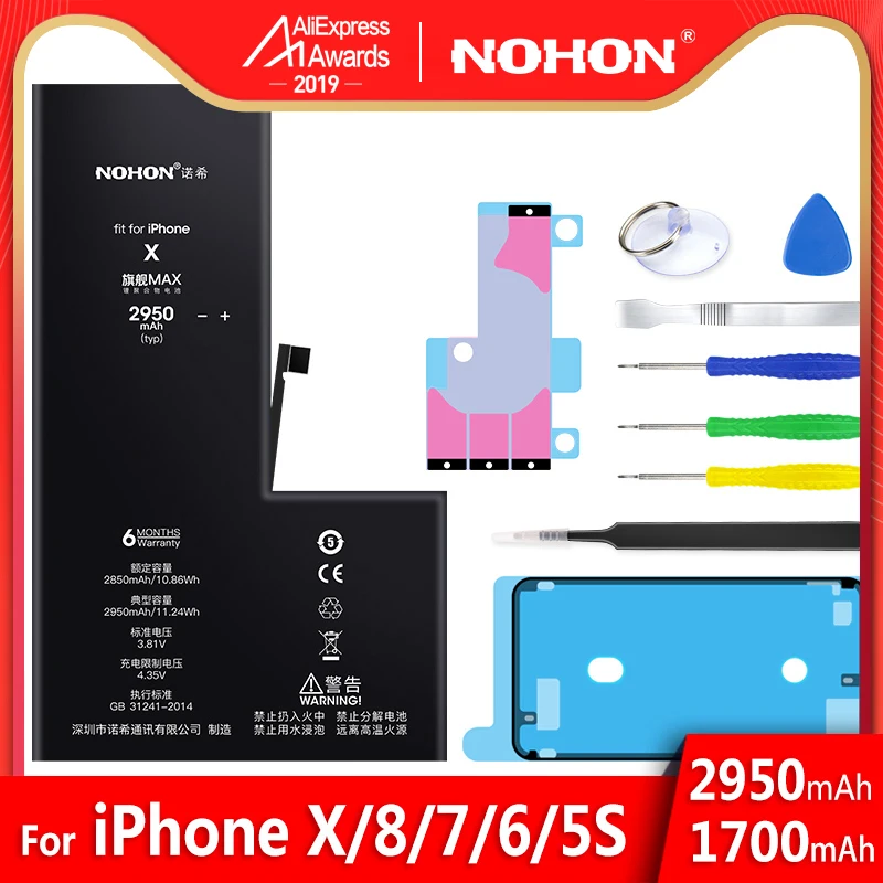 NOHON аккумулятор для Apple iPhone X, 8, 7, 6, 5S, 5C, сменная батарея большой емкости, литий-полимерная батарея для iPhone8, 6G, бесплатные инструменты