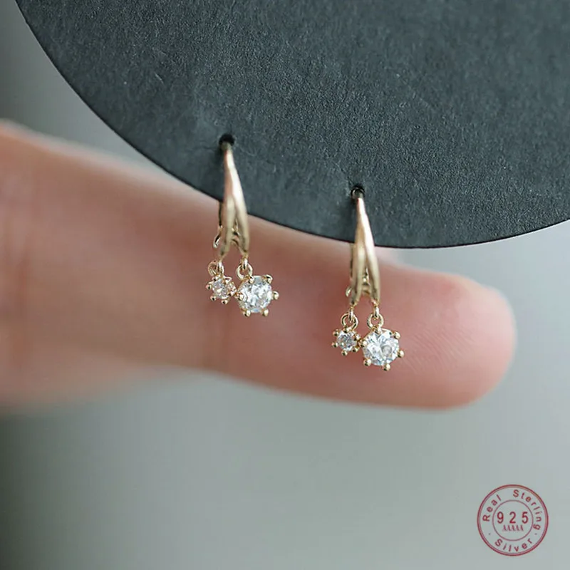 

925 Sterling Silver Korean Shiny Crystal Earrings for Women No Need To Pick Cute Small Student Jewelry Accessories Gifts