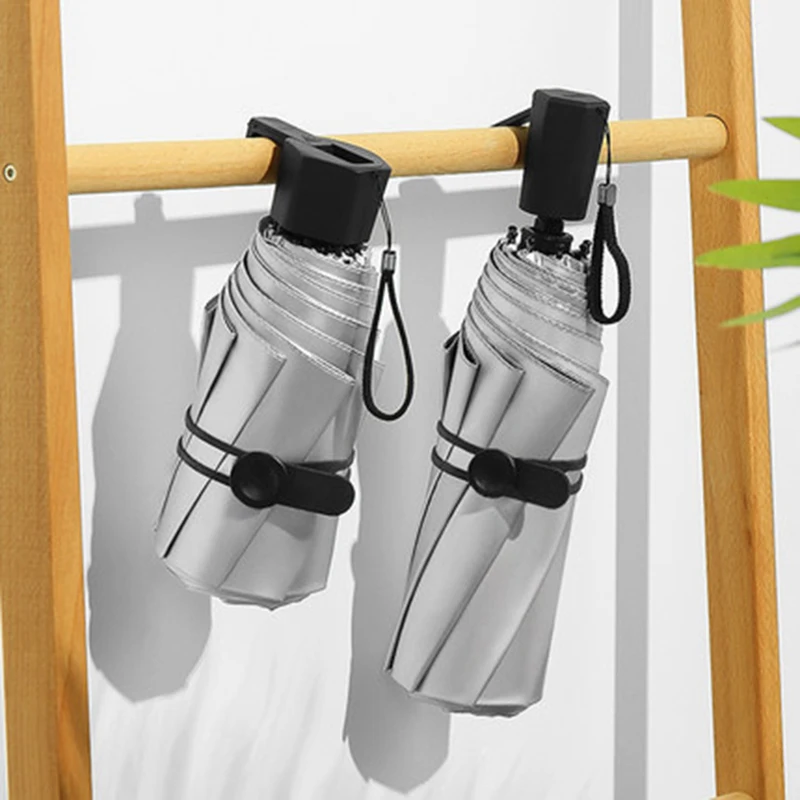 

Double Layer Sunscreen and Anti Ultraviolet Titanium Silver Three Fold Rain and Sun Dual Use Ultra Light Mini Five Fold Umbrella