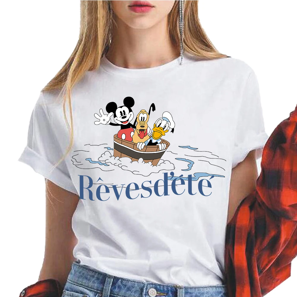 

Disney 2021 T-shirt Women Cartoon Mickey Minnie Mouse Women Short Summer Regular t Shirt O-Neck White Tops Tee Shirt Loose Femme