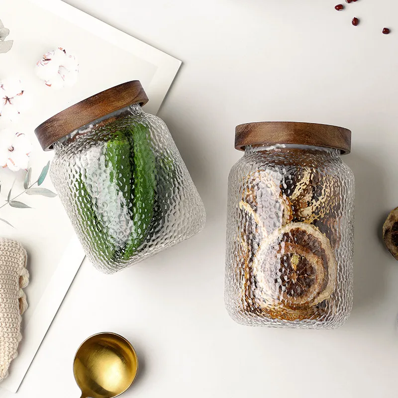 Hammer Grain Glass Jar - 500Ml -1Pcs