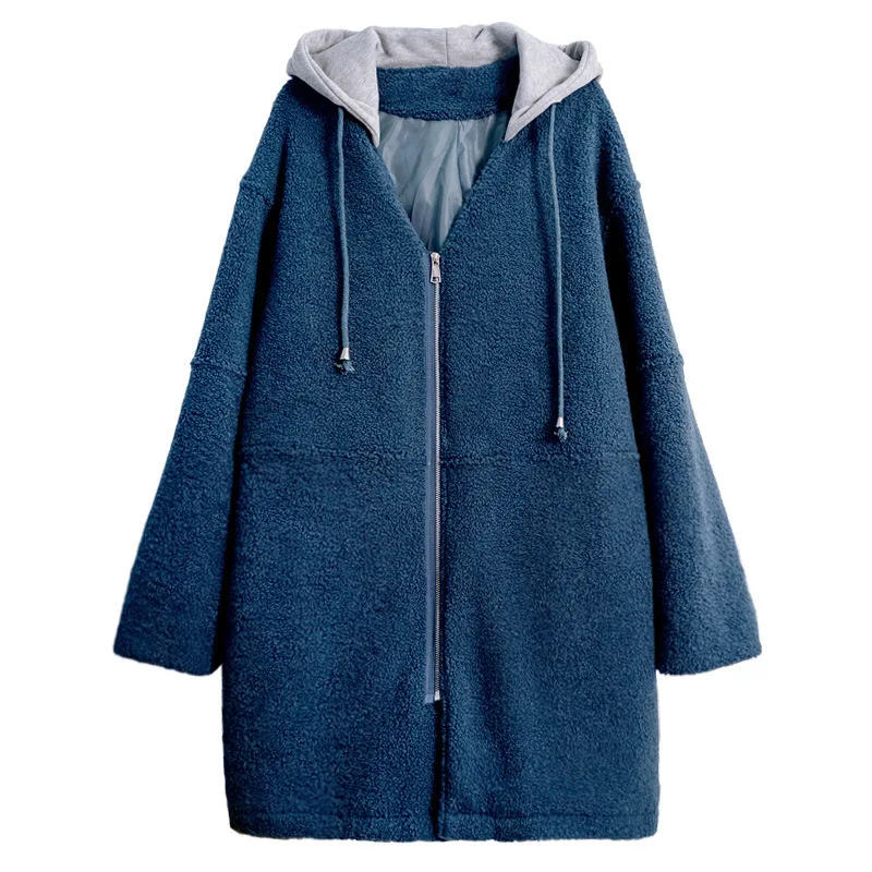 

NORMOV Women Lamb Wool Coat Women Autumn Winter Thick Velvet Hooded Outwear Female Casual Loose Long Plus Size Coat Keep Warm