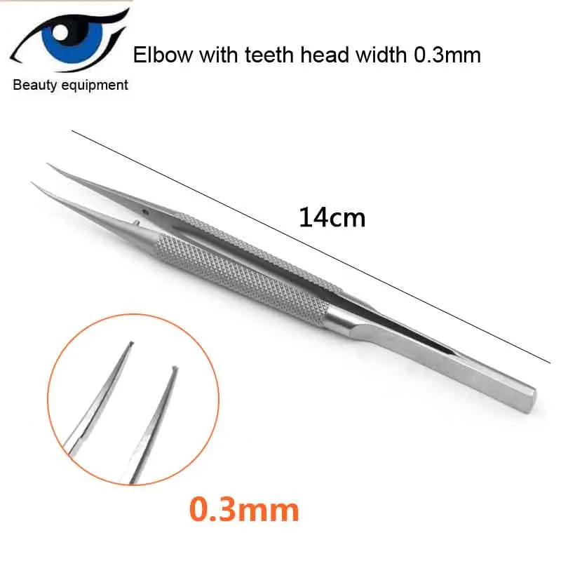 Микроскопический Пинцет из нержавеющей стали Угловая головка с прямыми зубцами