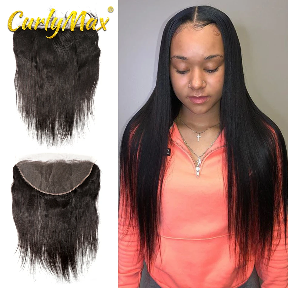 Кудрявые волосы Макс прямые человеческие кружева спереди Закрытие с волосами