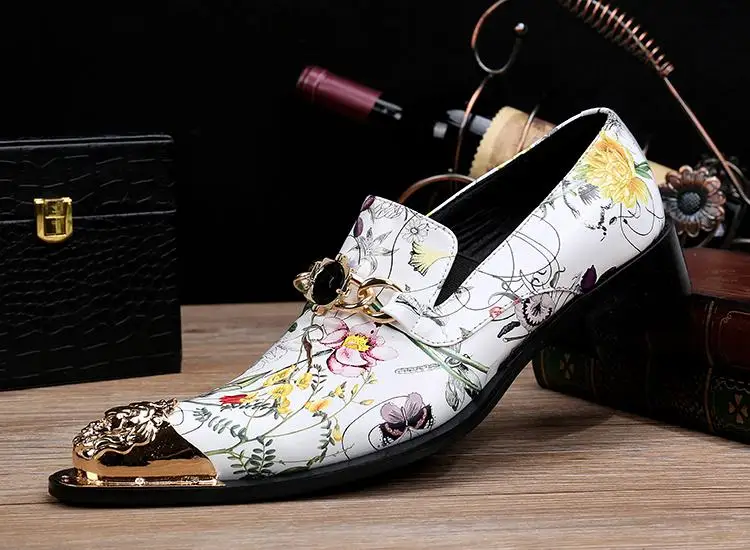 Fashion Men Shoes Genuine Leather Printed Slip-on Loafers Iron-tipped Casual Low Heel Rubber Sole Leisure | Обувь