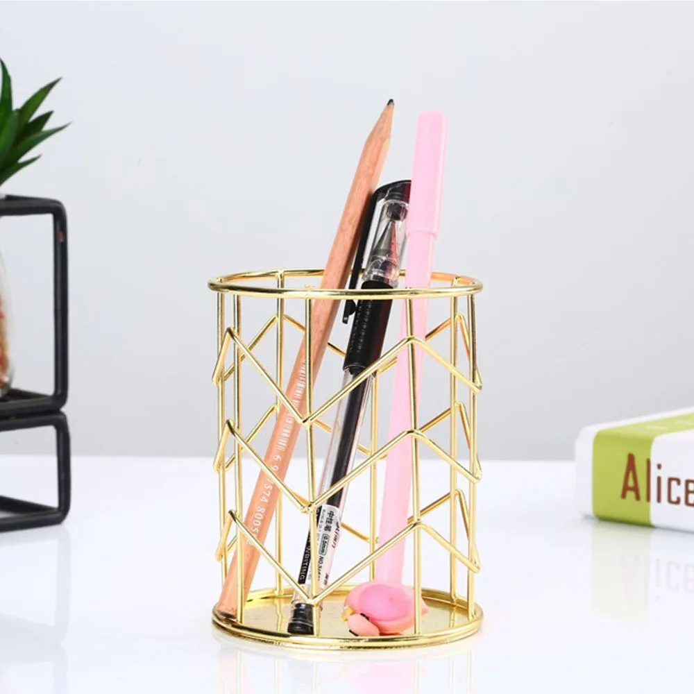 Многофункциональный Железный держатель ручки круглый органайзер кисточек для макияжа Золотой Настольный канцелярский контейнер офисный школьный ящик для хранения Ins подарок