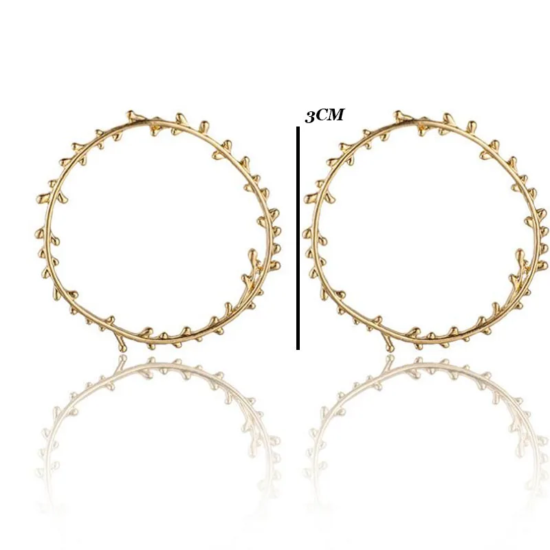 RscvonM 3CM Gold Color Irregular Leaf Hoop Earrings For Women Geometric Round Statement Earrings Fashion Jewelry Punk Gifts