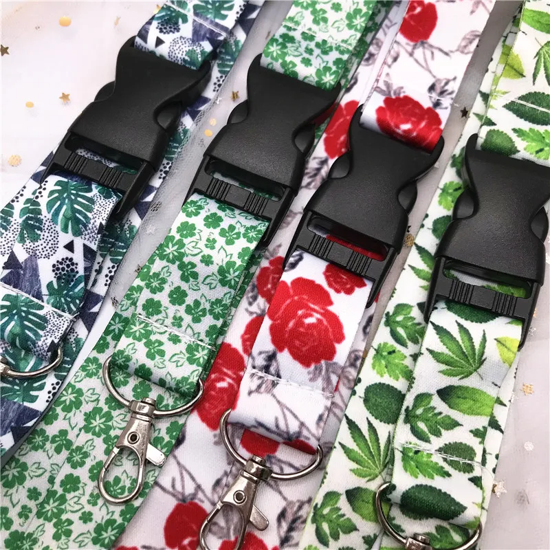 Ремешок на шею с изображением свежих цветов и листьев нейлоновый широкий