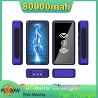 80000mAh Wireless Solar Power Bank Portable Chager Large Capacity External Battery 4USB Poverbank for Xiaomi IPhone Samsung
