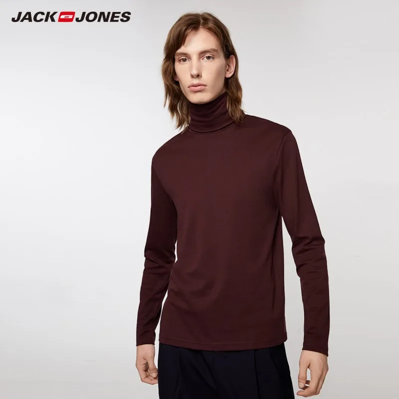 Мужская приталенная футболка JackJones Однотонная из 100% хлопка с длинными рукавами и
