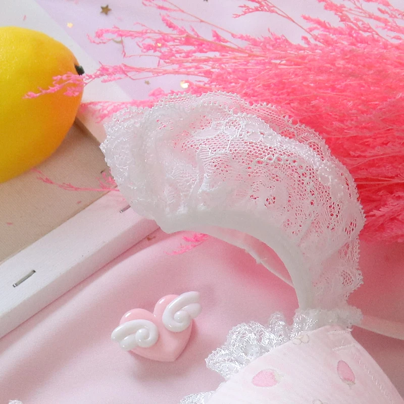 Sweet Lolita Push Up Underwire Ruffles Bra & Panties Set Lingerie Kawaii Strawberry Printed Lace Trim Underwear Set Young Girls