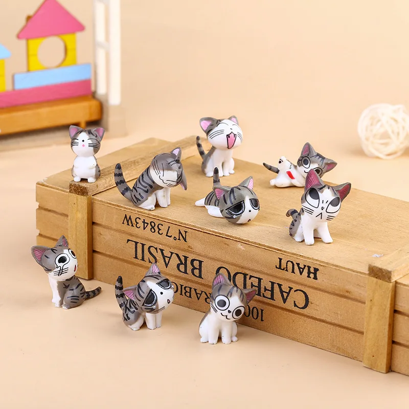 

9CS/Set 3CM Colorful Sweet Cat Chis Miniature Action Figure Landscape Cute Kitten Expression Figurine Decoration Model Doll Toys