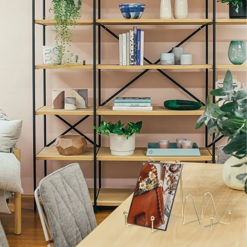 

2pcs Photo Holders Metal Commemorative Plates Photo Stands Desktop Decors