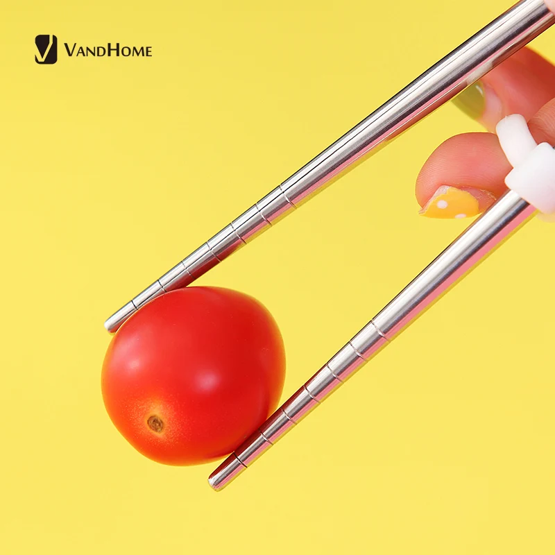 VandHome Cute Chinese Training Chopsticks 304 Stainless Steel Food Sticks For Kids Reusable Non-slip Learning Chopstick Helper | Дом и сад