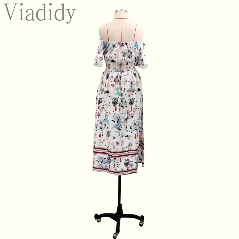 

Women Off Shoulder Short Sleeve Pring Big Swing Dress