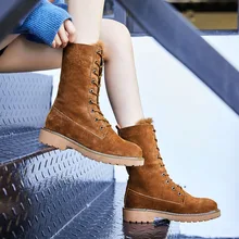 Botas de nieve de piel auténtica para mujer, zapatos de cuña, cálidos, con plataforma, 41, Invierno (3)