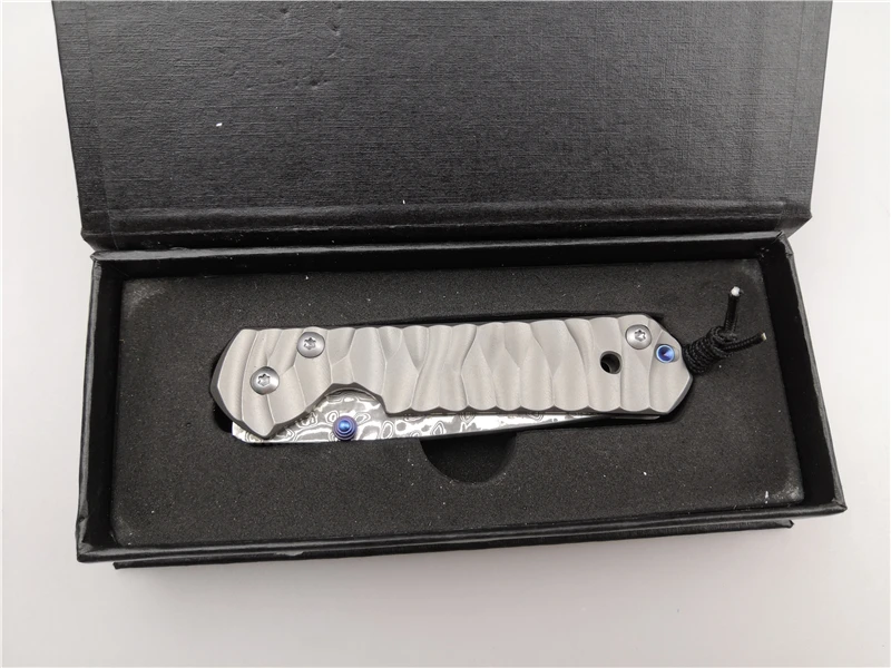 Складной нож Samll CR Sebenza Дамаск/D2 лезвие титановая ручка EDC/открытый/Кемпинг/Рыбалка/кухня/карманный нож