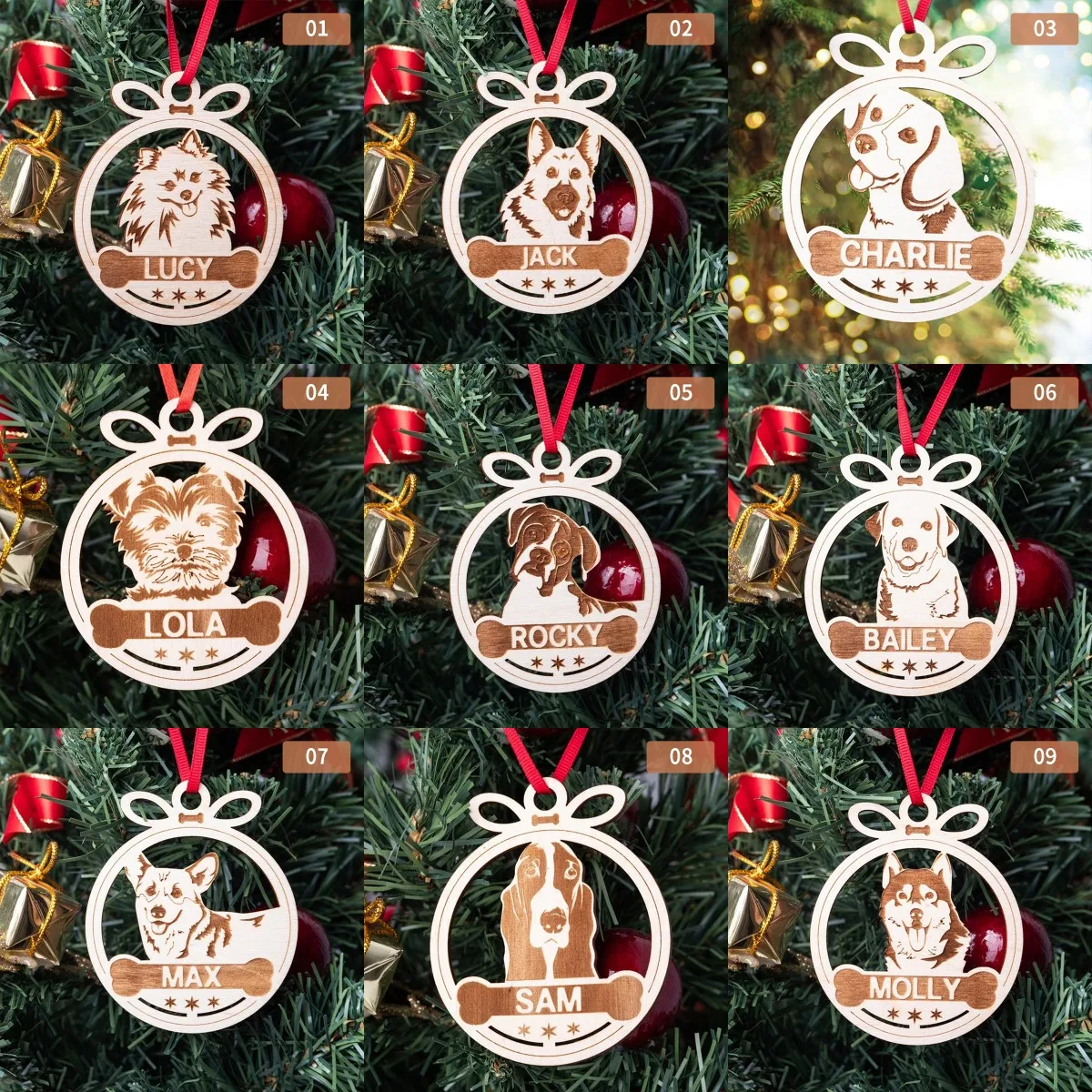 

Wooden Round Dog Shape Xmas Tree Pendants Merry Christmas Tree Pendant Listing Name DIY Natal Hanging Decoration New Year Gift