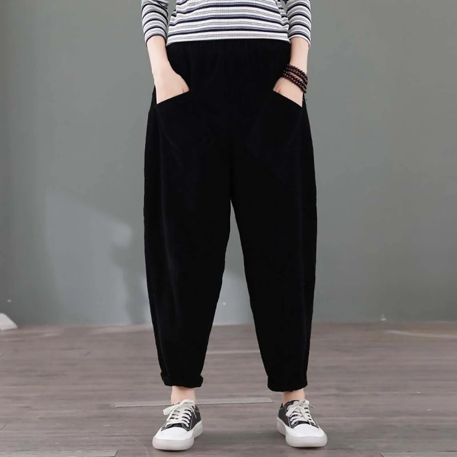 Женские брюки из вельвета ноги однотонные свободного покроя литературы Ретро