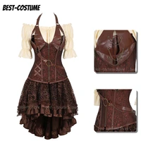 steampunk corset dress plus size medieval clothing steampunk skirt plus size brown pirate costume faux leather corset top