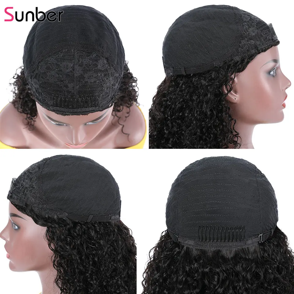 Sunber Afro Kinky Curly 3/4 Half Human Hair Wig Machine Make Clip in 150% density Remy Glueless Peruvian | Шиньоны и парики