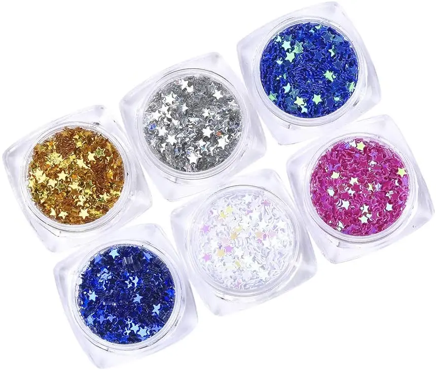 

3 набора, Звездный лазер, сияющая пудра, Звездные блестки, пудра, блестки для ногтей, Звездные кристаллы, художественные накладки для ногтей, ...