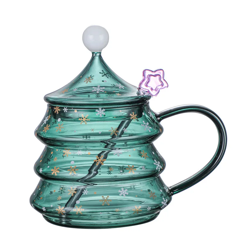 

2021 New Year's creative gift Christmas Cup Christmas tree glass heat resistant anti drop high borosilicate glass with cover