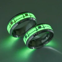 stainless steel fluorescent lamp on dark finger shining ring jewelry accessories heart light lovers ring special