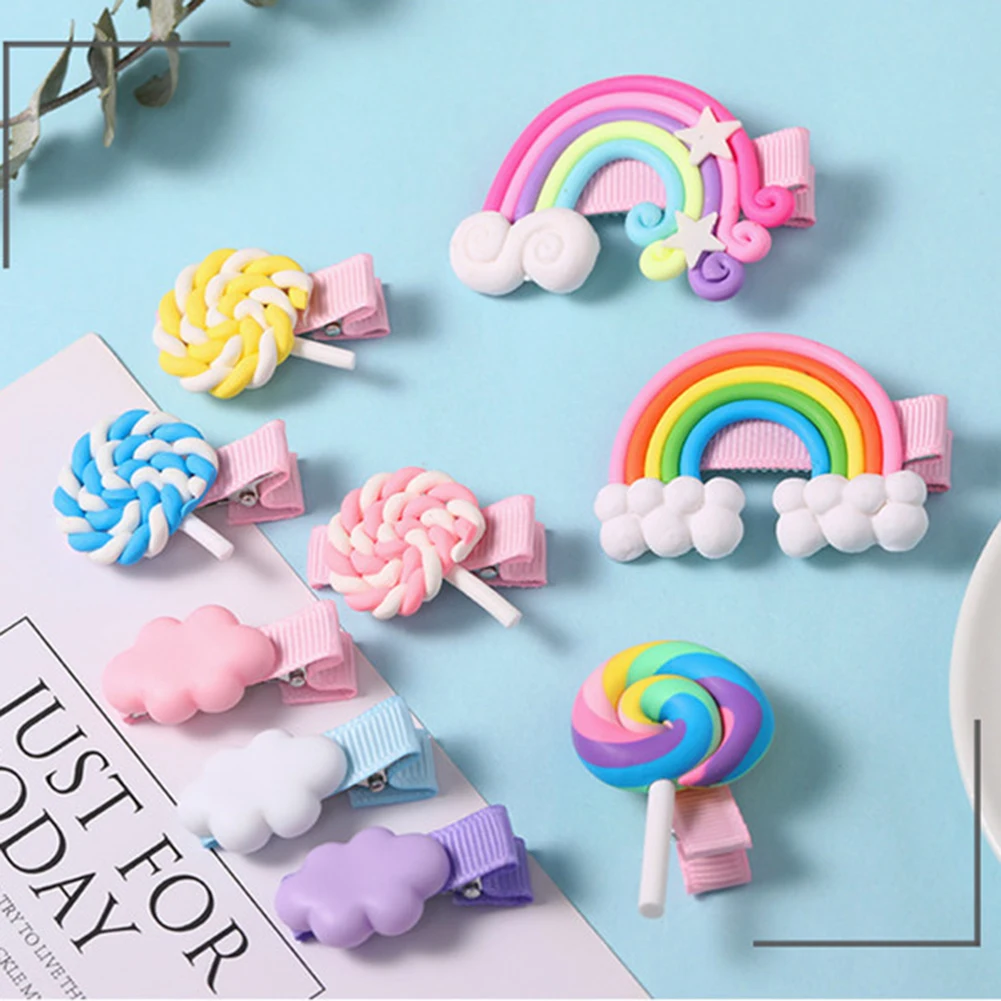 Заколка для волос детская с рисунком в виде облака леденца радуги |