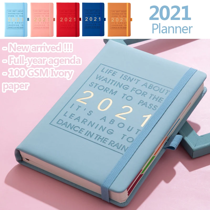 

New Fashion Agenda 2021 Jan-Dec Diary English language Thicken notebook A5 Leather soft cover School planner Efficiency journal