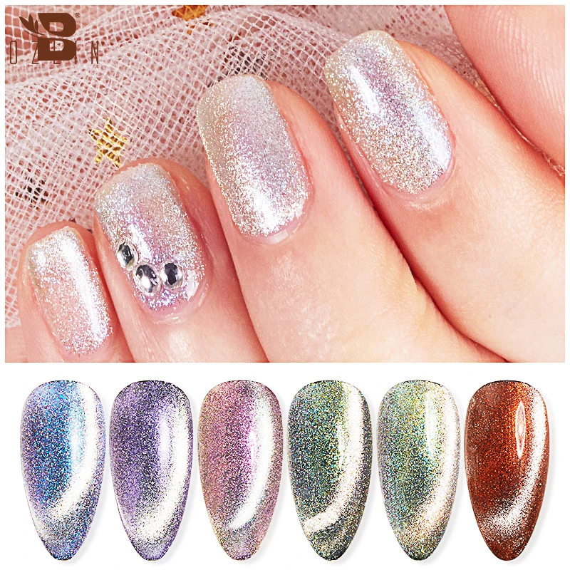 

BOZLIN 6 Colors Mermaid Cat Eye Soak Off UV Gel Nail Polish Magnetic Auroras Snowlight Shining Nail Art Varnish Transparent