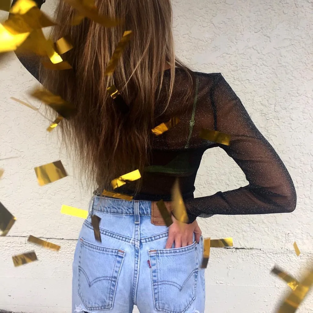 Женская прозрачная пикантная сетчатая блузка с длинным рукавом пикантные топы