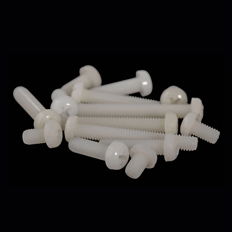 Белые нейлоновые винты Phillips с закругленной головкой пластиковые полукруглой и