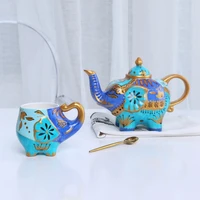 creative new hand painted elephant teapot and 2 cups set ceramic porcelain kettle tea utensils cups of tea set coffee cups gift