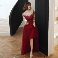 Burgundy Qipao For Women Elegant Rhinestone Mesh Evening Party Dress Sexy Perspective Backless Prom Dress Exquisite Cheongsam