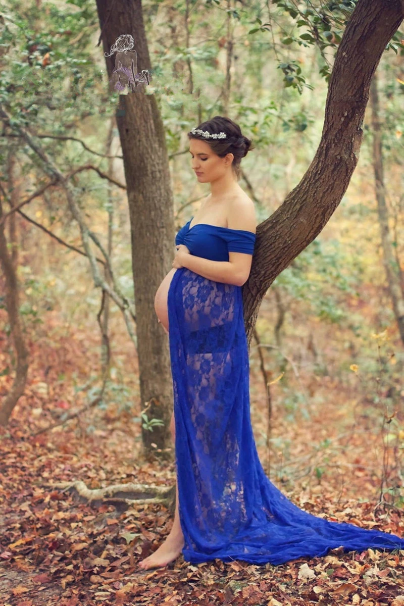 Sexy Maternity Dress For Photo Shoot Lace Fancy Pregnancy Photography Props Split Front Pregnant Women Maxi Gown | Мать и ребенок