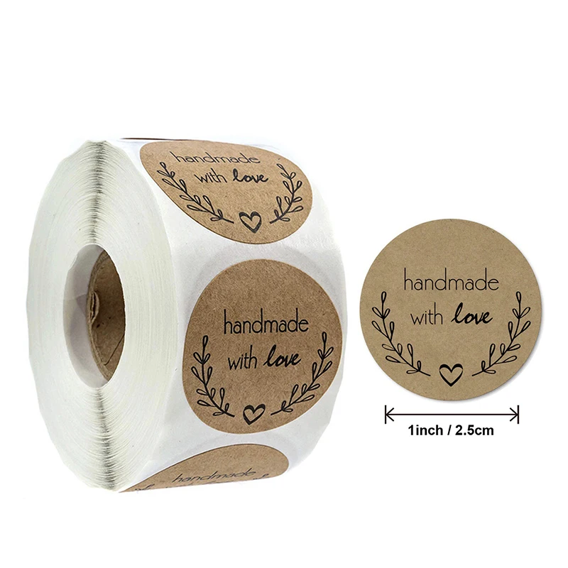 

500Pcs*4 Round Handmade with love Stickers Seal Labels Roll Sticker for Scrapbooking Package Decorate Stationery Supplies Album