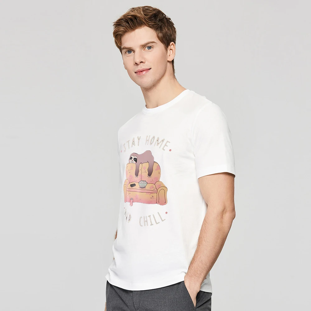 

Ленивец, оставайся дома и холод, футболки для мужчин, Ленивец, забавная Мужская одежда, мультяшная футболка с круглым вырезом, Мужская футбо...