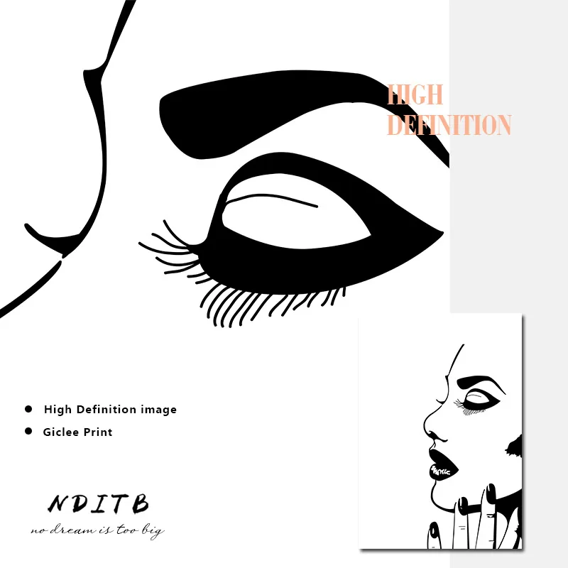 Черно белый модный постер для девочек рисунок ногтей макияж холст настенная