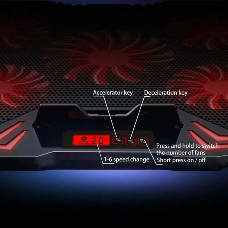

LED Display Screen Laptop Cooling Pads Notebook Cooler Adjustable Stand 5 Fan UK