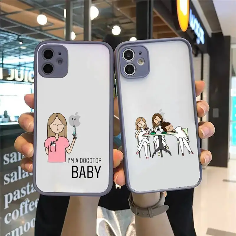 

Cartoon Doctor Nurse Protection Bumper Phone Case For iPhone 12 11 Pro XS Max XR X 8 7 Plus Translucent Matte Shockproof Cover