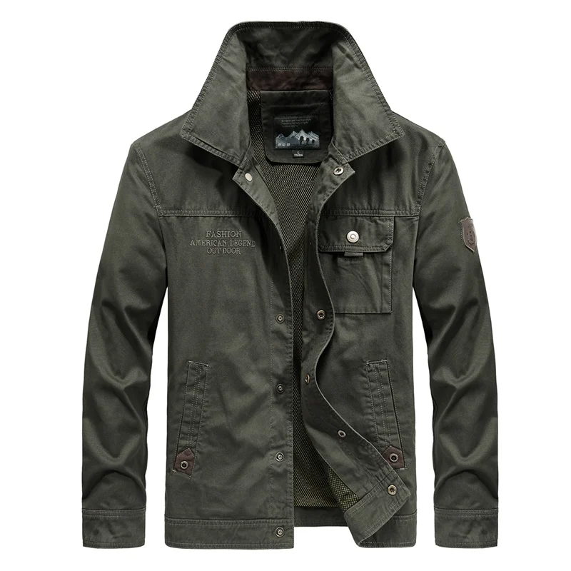 Army Green Осенне-зимняя мужская повседневная куртка на пуговицах с длинным рукавом, модная уличная приталенная винтажная ретро куртка из чистого хлопка, плотная, размера плюс - Цвет: Army Green