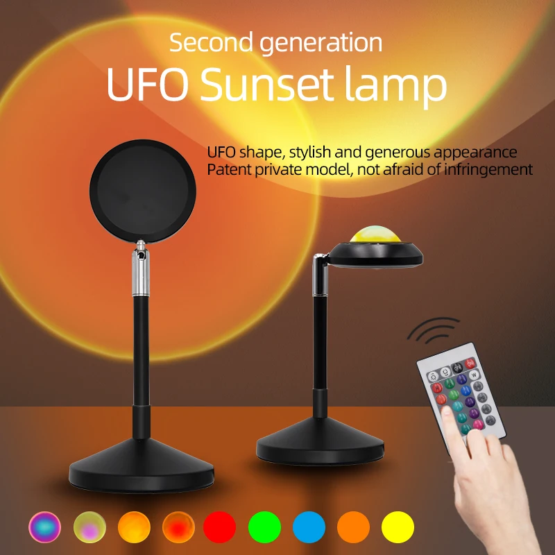 

RGB UFO Colorful Sunset Projection Table Lamp Rainbow Atmosphere Led Light For Home Bedroom Shop Background Wall Decoration