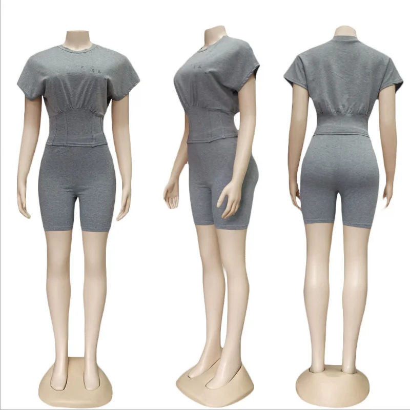 

Fashion Women Waist Shape Sets O-Neck Short Casual Tees High Waist Bodycon Shorts Tracksuits For Sports Party Autumn