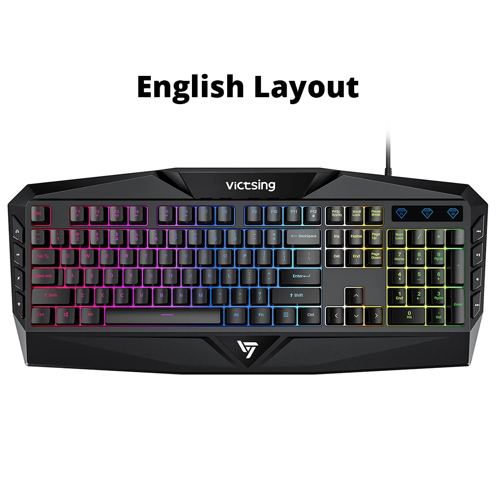 English Keyboard Оригинальная игровая клавиатура VicTsing PC225, RGB клавиатура с подсветкой, эргономичный дизайн, механическое ощущение, 19 ключей против привидений, 8 мультимедийных клавиш, проводная usb-клавиатура для геймера, ноутбука, компьютера - Цвет: English Keyboard